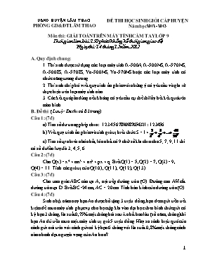 Đề thi học sinh giỏi cấp huyện năm học 2012 - 2013 môn thi giải Toán trên máy tính cầm tay lớp 9